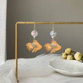 Goldfish and Bubble Dangle Earrings - fish earrings - Unique Dangle